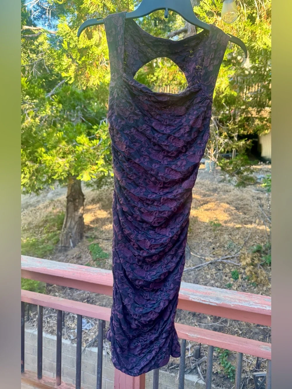 Free People Stretchy Knit Dusty Black Rose Bodycon Mini Dress Cutout Back XS
